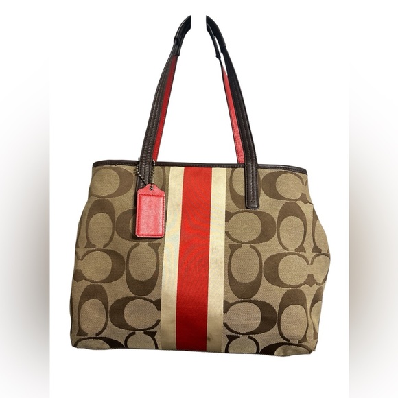 Coach Handbag, Hampton Signature Stripe khaki - Picture 1 of 2